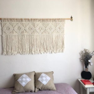Macrame Headboard Wall Hanging: Bohemian Bedroom Decor (47x26 inch)