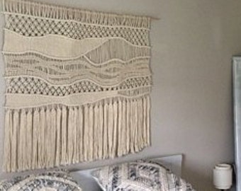 Frame Weaving tapestry, boho wall art decor, woven over bed art, modern macrame headboard, over crib decor