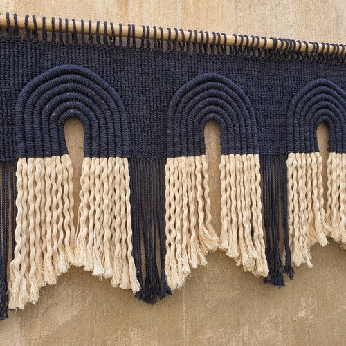 Navy Blue Macrame Wall Hanging Macrame Headboard Home Decor Etsy
