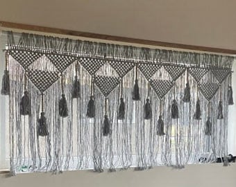 gray macrame wall hanging, King headboard, large wall hanging, Bohemian bedroom