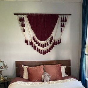 Macrame headboard, Red wall hanging
