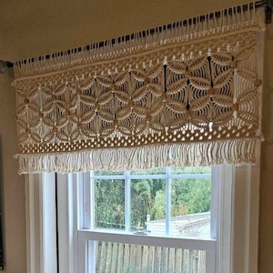 Macrame valance short curtain, cafe curtains window treatment, macrame curtain