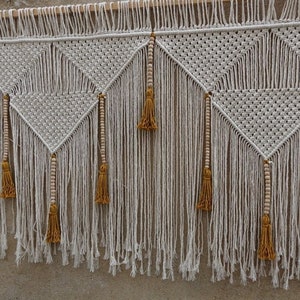 macrame headboard with mustard tassels, large wall art decor image 1