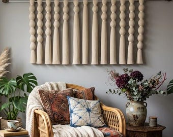 macrame wall hanging, textured wall decor, wrapped rope textile art