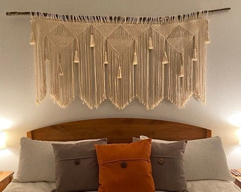 King headboard, bedroom macrame tapestry, large wall hanging