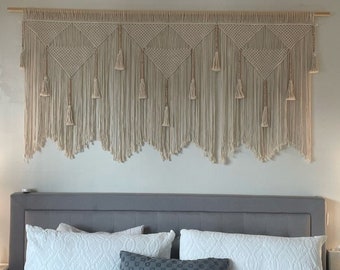 macrame wall hanging King headboard, boho bedroom large decor