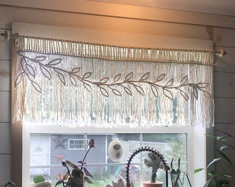 Macrame leaves valance, boho curtain