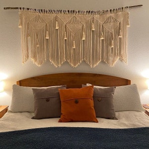 King headboard, bedroom macrame tapestry, large wall hanging
