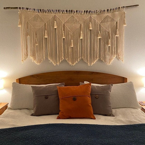 Boho Macrame Wall Hanging Large - Bedroom over bed decor, custom tassel colors