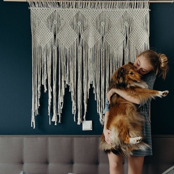 Macrame wall hanging, queen headboard, boho home decor wall art