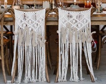 Makramee Stuhlrücken, Boho Hochzeit Kleiderbügel 2er Set