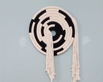 Round wall art swirl, Macrame wall hanging, wrapped rope circle tapestry, macrame wall decor