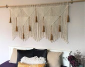 Macrame headboard Mustard tassels wall decor, boho bedroom decor