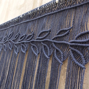 Navy Macrame Leaves Valance, Window Curtain, Kitchen decoration, King Size Headboard