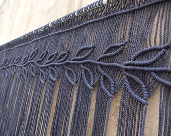 Navy Macrame Leaves Valance, Window Curtain, Kitchen decoration, King Size Headboard