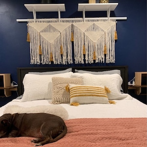 Macrame Headboard colorful tassels large wall hanging, Boho Home Decor bedroom tapestry