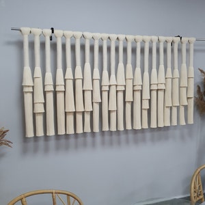 White Macrame Wall Hanging: Neutral Fiber Art, Wrapped Rope Decor