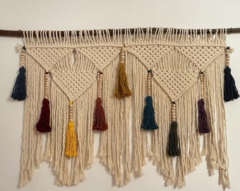 Rainbow macrame nursery hanging macrame wall art, tassels kids room decoration