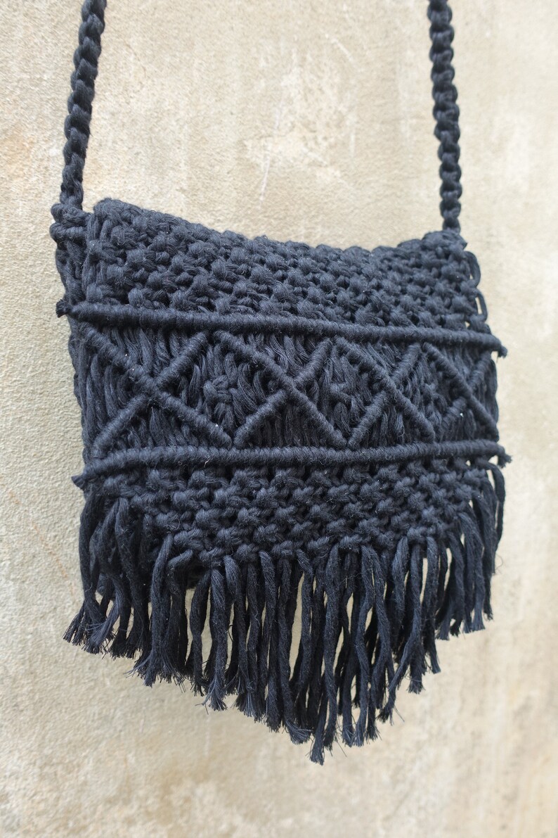 Indian Bag Gypsy Bag boho black cotton handbag Bohemian Bag macrame shoulder bag Boho handbag Macrame handbag Macrame cotton handbag