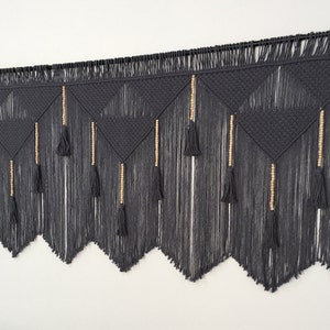 Macrame Headboard: Gray Boho Wall Hanging with Wood Beads