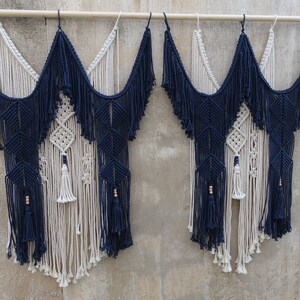 Navy Macrame Wall Hanging, Living Room decor, bedroom headboard