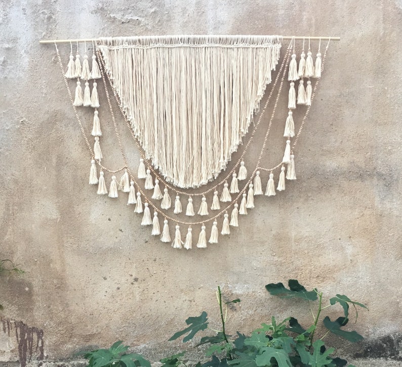 Boho Wall Hanging Wood Bead Garland Boho Macrame Wall Art Etsy