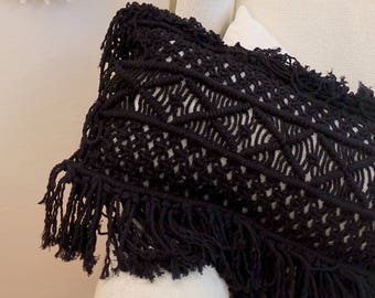 Black Macrame Pillow Cover, Boho Home Decor, Rustic Interior Design, cushion