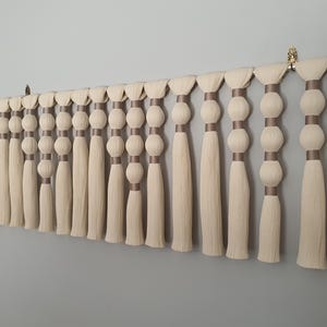 Taupe wrapped large tassels wall art ball macrame hanging, textile wall art, contemporary home decor