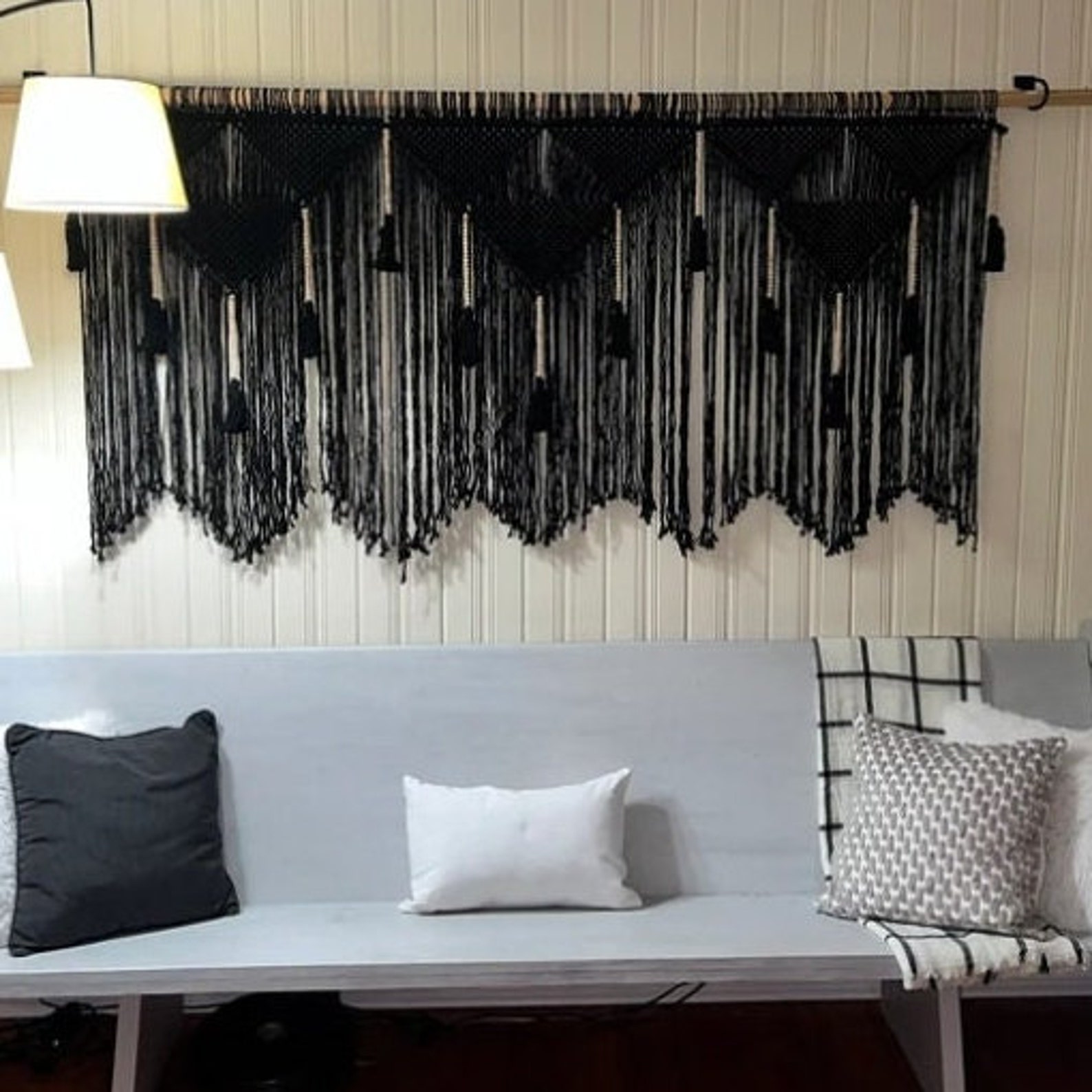 Black Macrame Headboard Wall Art Decor Large Wall Hanging Etsy