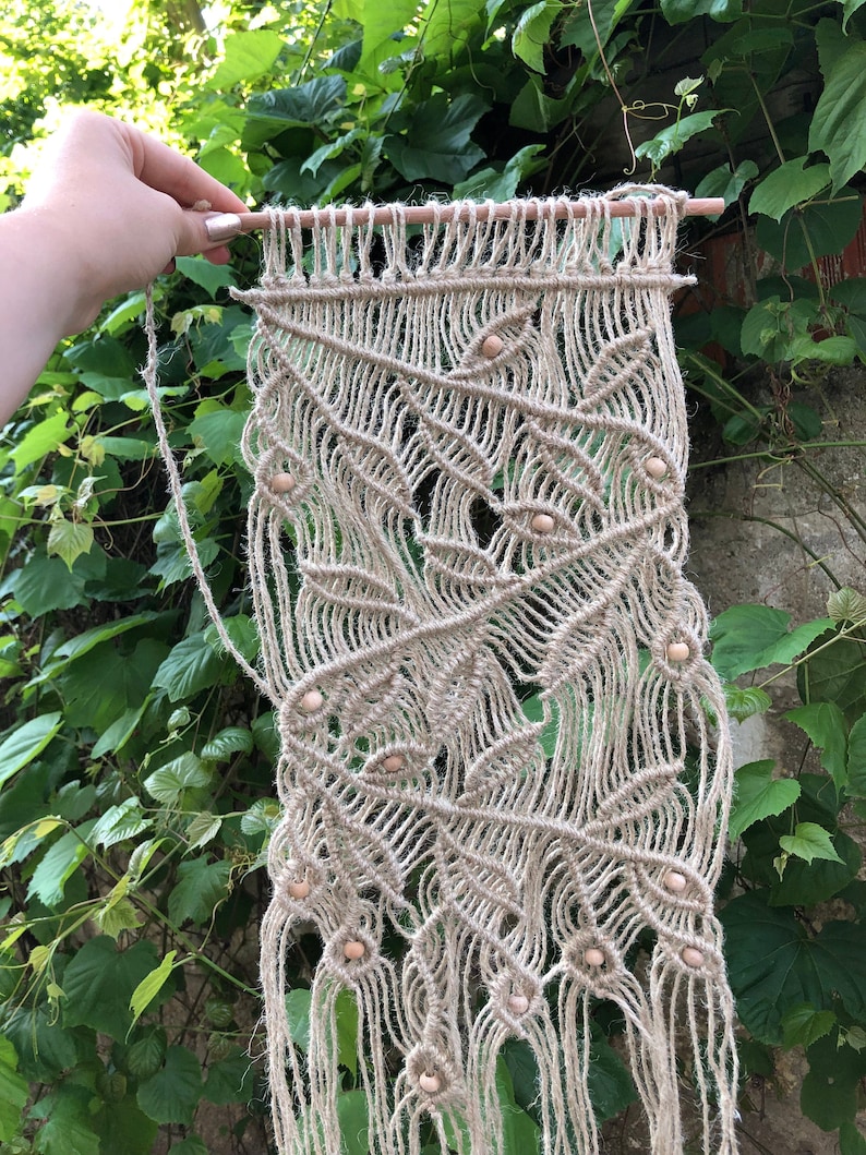 Jute Macrame Wall Hanging With Natural Wooden Beads Boho Etsy UK