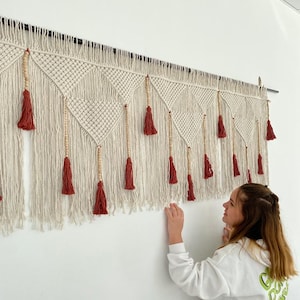 macrame wall hanging with tassels, boho wall decor, bedroom tapestry