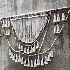 Bead Garland, Tassels wall hanging, boho home, macrame wall art