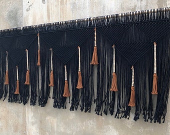 Black Macrame King headboard, large wall hanging