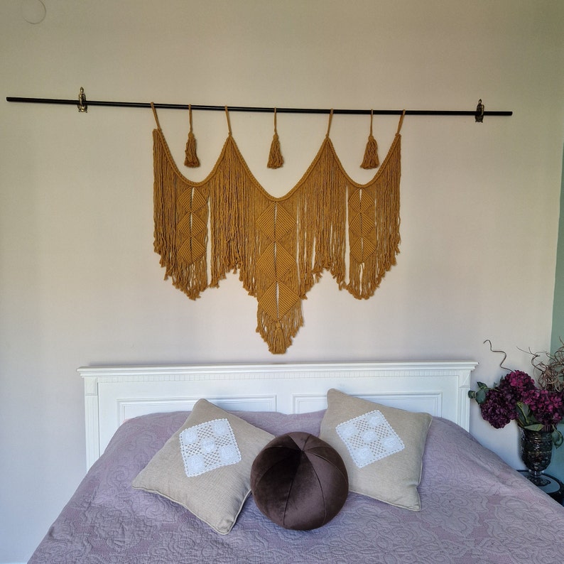 Large Mustard Macrame Wall Hanging King Headboard Extra Etsy