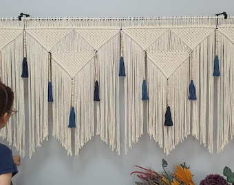 Meerkleurige macramé wanddecoratie, King-hoofdeinde, muurkunst regenboog