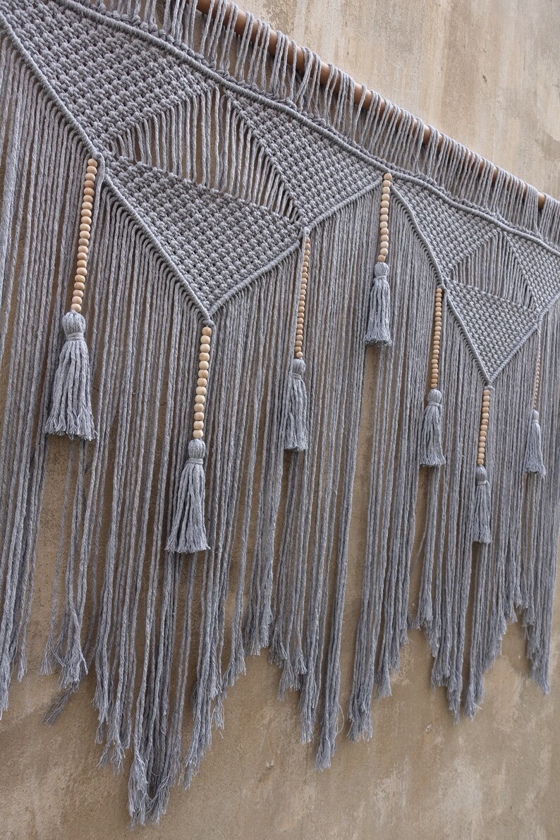 Gray Macrame Wall Hanging Large Grey Wall Decor Etsy