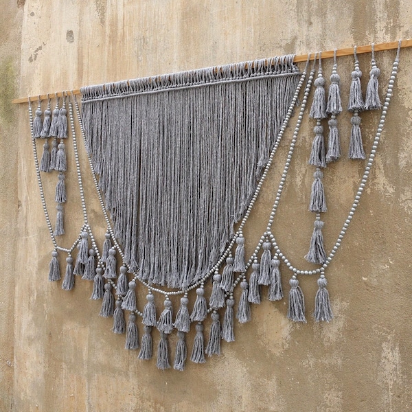 Boho wall hanging, grey large Macrame headboard, home decor