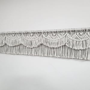 short valance macrame, grey kitchen window decor, cafe curtains, boho home decor