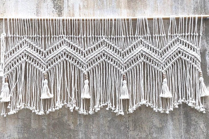 Makramee Fenster Volant - Boho Vorhänge für Wohnzimmer, Küchendekor Bild 6