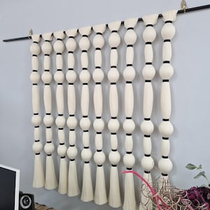 Ball rope Art Mexican macrame wall hanging black white, minimalist