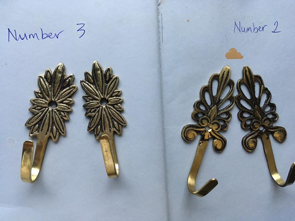 アンティーク真鍮製ウォールフック - 2個セット - ヴィンテージ