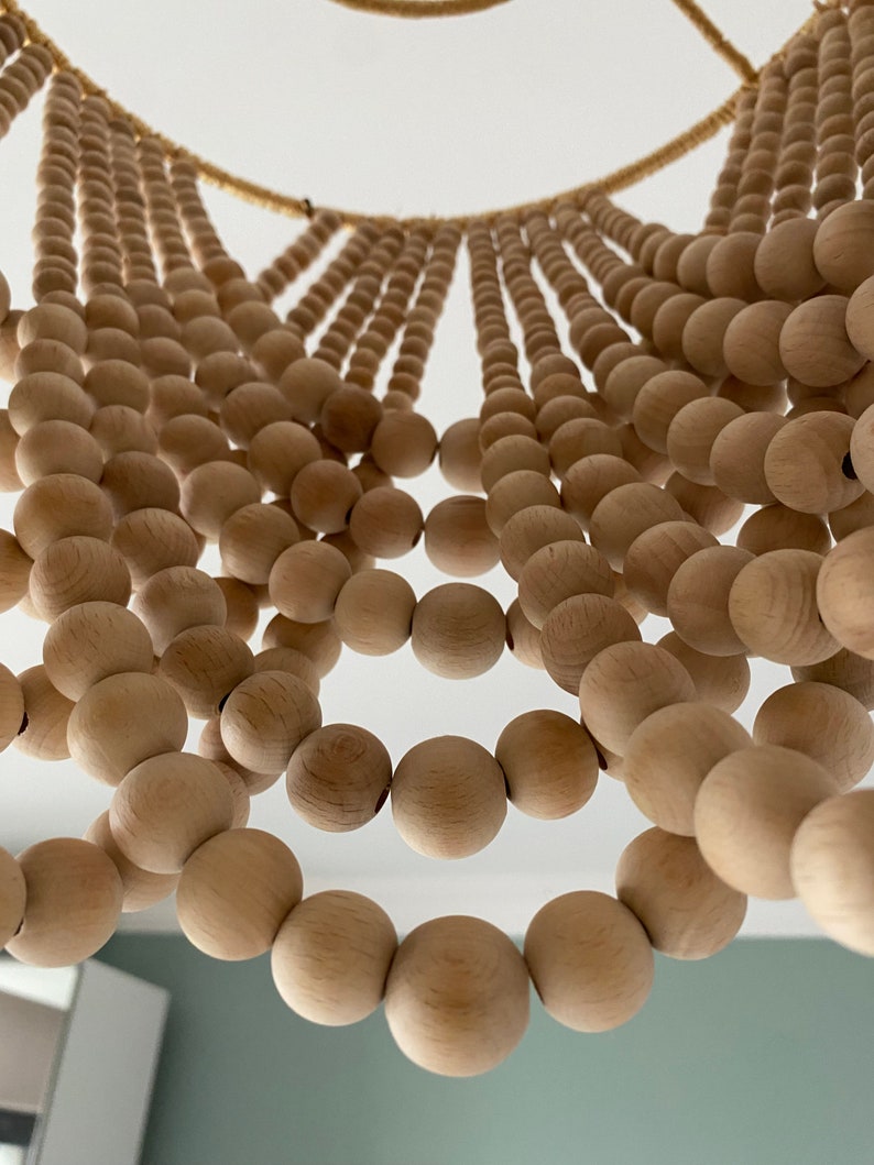 Lustre en perles de bois, lustre en perles de bois, décoration de plafond image 9