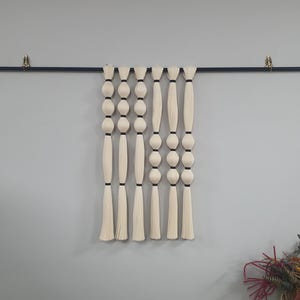 Mexican macrame vertical black white wall hanging, rope art