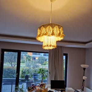 macrame lamp shade, boho fringe chandelier lighting, lampshade lantern ceiling hanging decor, terrace hanging
