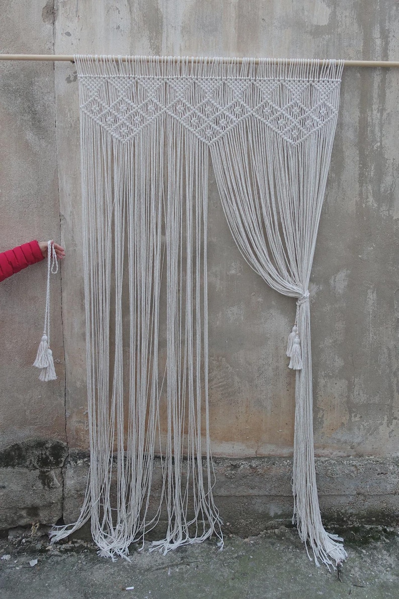 Cortina de cuentas, cortinas de macramé para puerta, decoración bohemia para el hogar. imagen 9