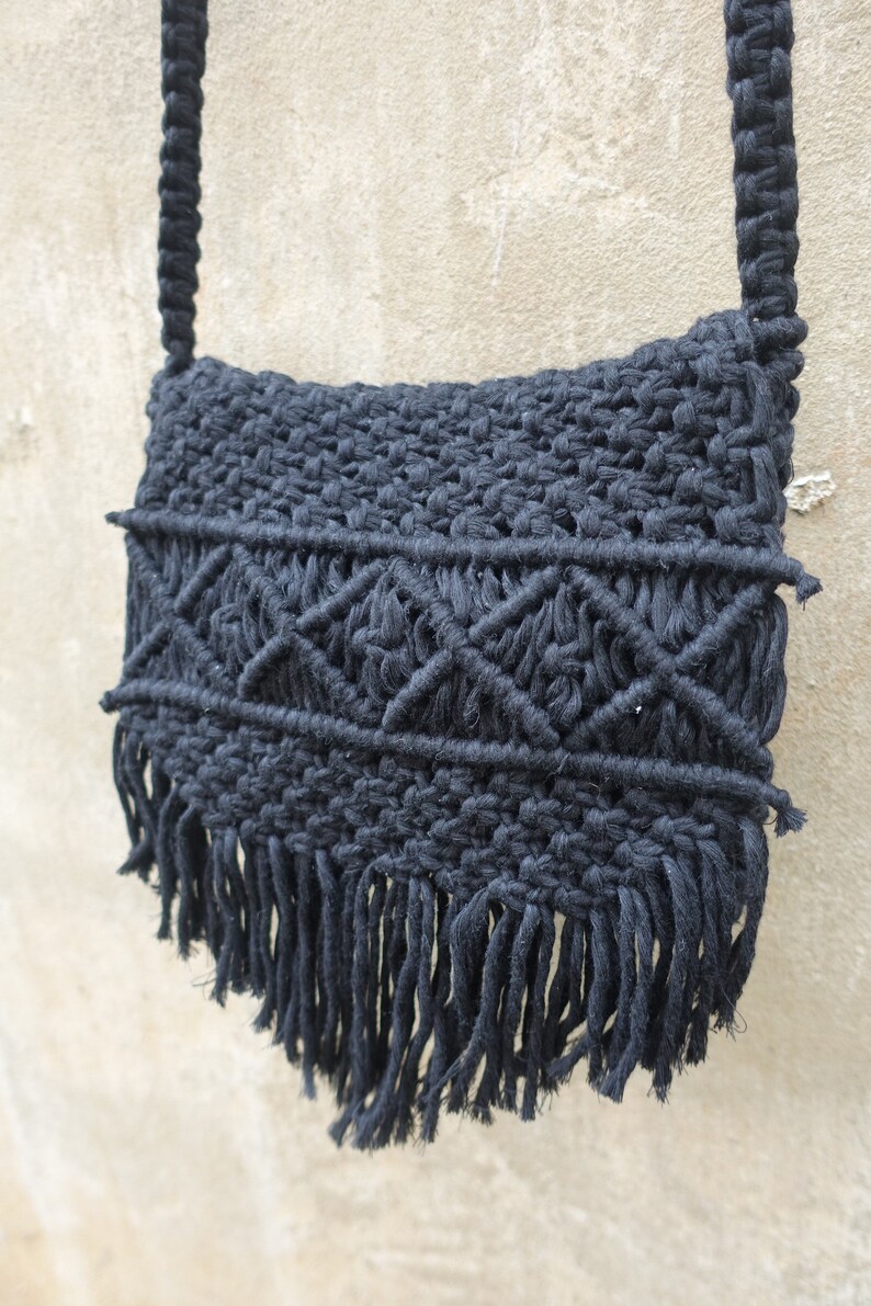 Indian Bag Gypsy Bag boho black cotton handbag Bohemian Bag macrame shoulder bag Boho handbag Macrame handbag Macrame cotton handbag