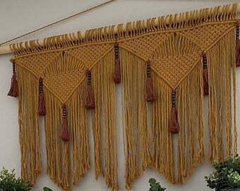 Mustard Macrame Headboard, wall hanging, boho wall art decoration, Home Decor