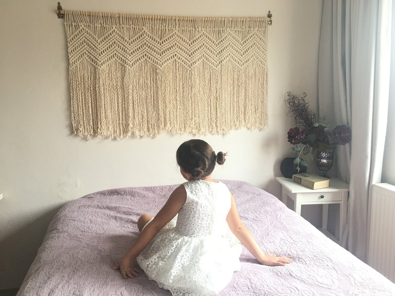 Macrame Wall Hanging Above Bed Art Boho Macrame Curtain Etsy