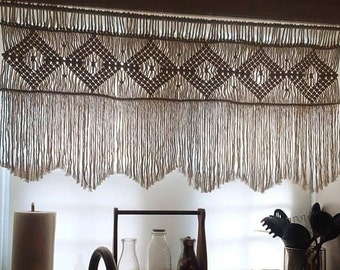 macrame valance, window curtain, macrame wall hanging