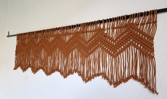 window macrame valance, short curtain boho kitchen decor